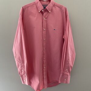 Vineyard Vines Whale Shirt Pink Button-Down Men's Long Sleeve Cotton Shirt L